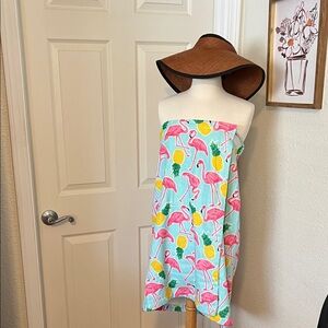 Kohls Flamingo & Pineapple Beach Cover-Up Towel - Aqua Pink Yellow